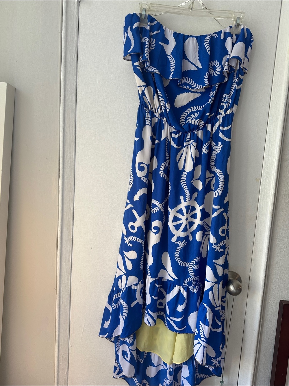 Lily Pulitzer Women’s Blue and White Nautical Print High Low Strapless Dress